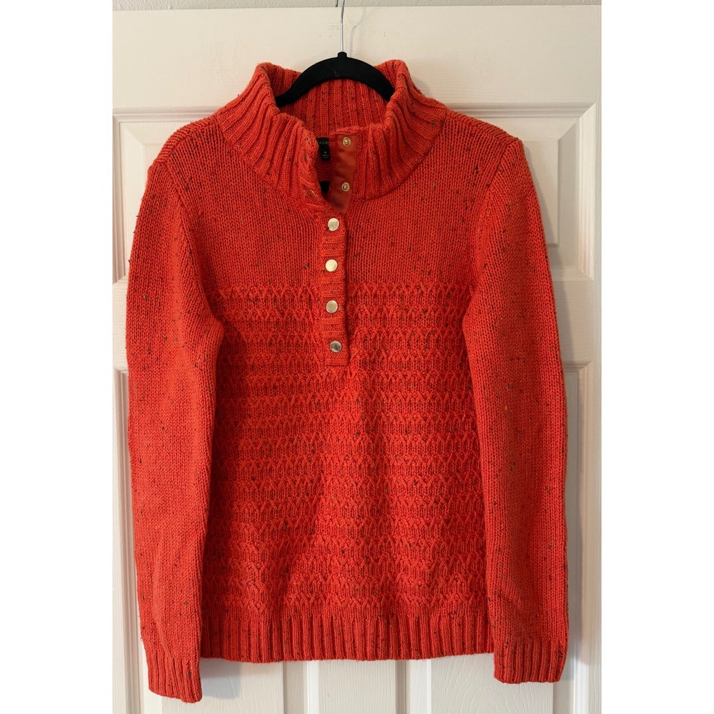Talbots Texture Tweed Snap Mockneck Sweater Women's Medium Fall Preppy Orange